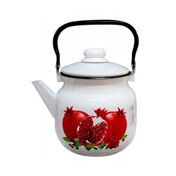 Чайник заварочный 1л эмаль ГРАНАТЫ белый с рис. 01-27071/4 (12)