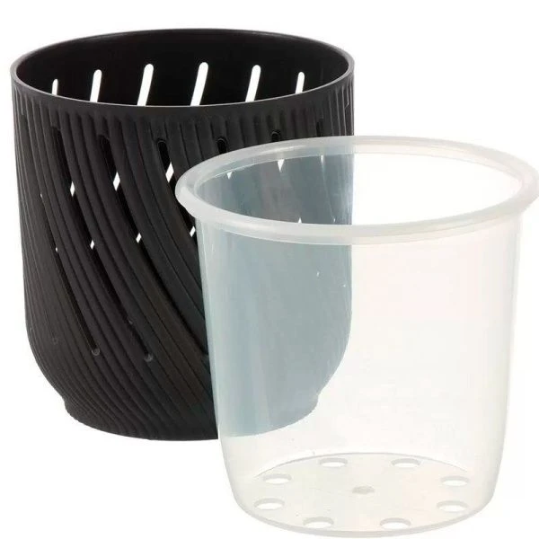 Кашпо для орхидей 1,3л пластик Fleurs антрацит (18)