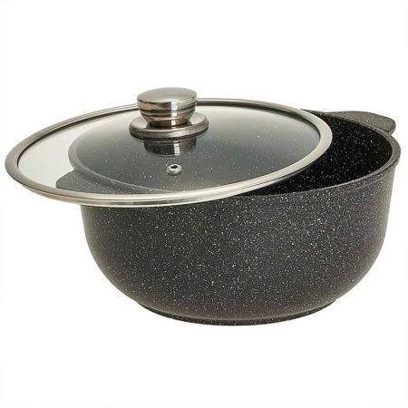 Кастрюля-казан 4л алюминий АП МЕГАЛИТ 18 стекл.крышка Гранит (6)