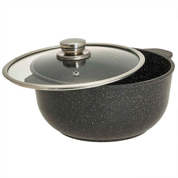 Кастрюля-казан 4л алюминий АП МЕГАЛИТ 18 стекл.крышка Гранит (6)