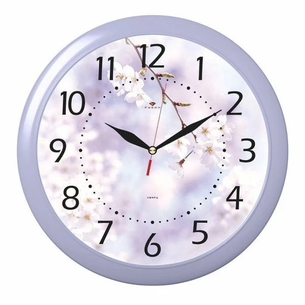 Часы настенные 29см пластик РУБИН Цветы сиреневый (10)