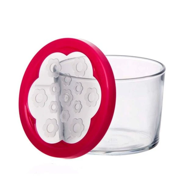 Банка 220мл стекло БЕЙСИК с пласт.крышкой фуксия (12)