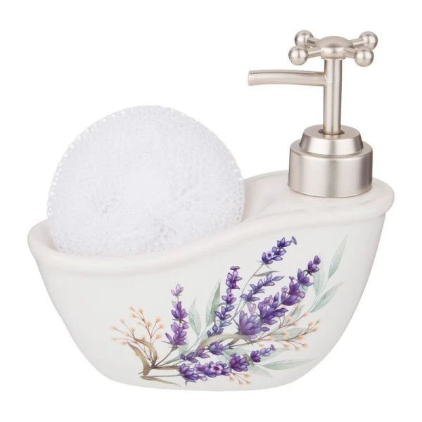 Дозатор для моющего средства с губкой 300мл керамика ДУША ПРОВАНСА 15*7*15см (36)