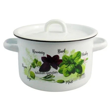 Кастрюля 2л эмаль БАЗИЛИК белая с рис. 01-1610.1/4 (8)