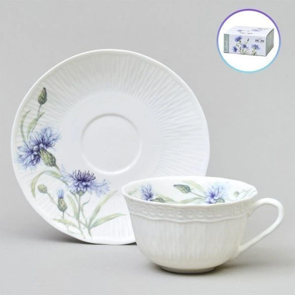 Чайный набор 2пр фарфор ВАСИЛЬКИ на 1 персону 330мл (18)