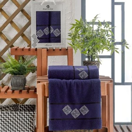 Набор полотенец махровые 2пр 50*80/70*130см MERZUKA MATRIX синий 380гр подар.уп.