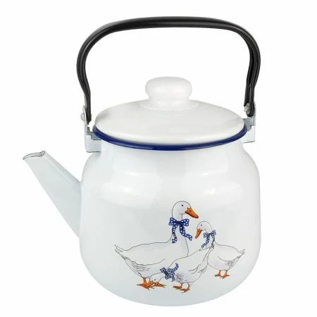 Чайник 3,5л эмаль ГУСИ белый  с рис. 01-2713н/4 (4)