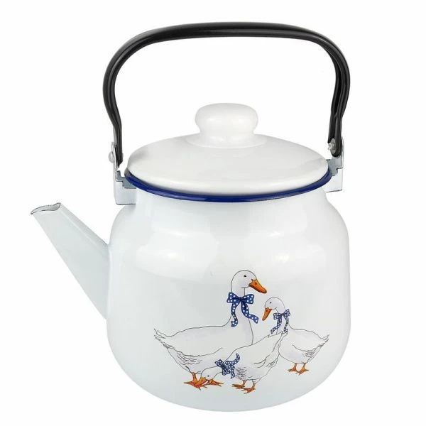 Чайник 3,5л эмаль ГУСИ белый  с рис. 01-2713н/4 (4)