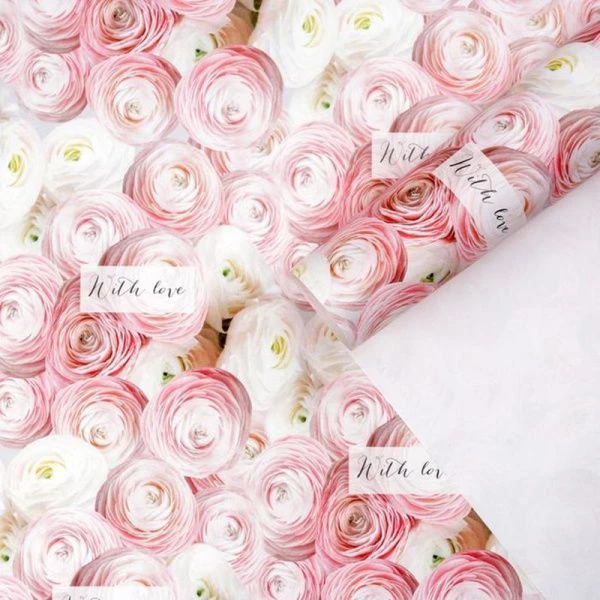 Бумага упаковочная глянцевая 70*100см Ранункулюсы (10)