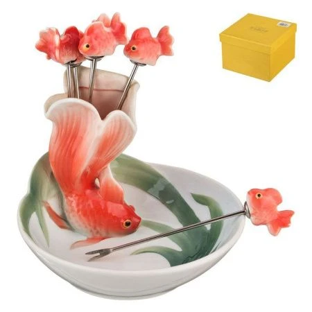 Набор для канапе фарфор ЗОЛОТАЯ РЫБКА (блюдо с 6 вилочками) 11*12*10см 58143 (18)