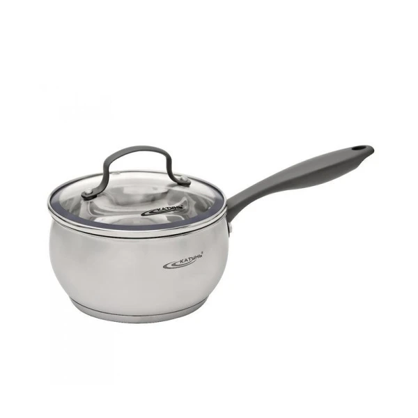 Ковш 1,6л нерж.сталь АГАТА стекл.крышка 16*9,3см клеп.ручка KT19-К (4)