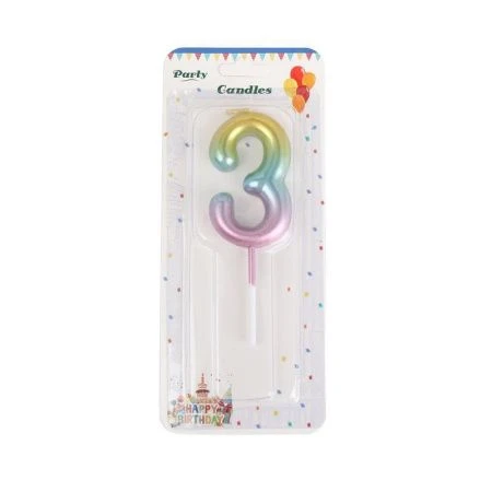 Свеча в торт парафин Цифра 3 градиент KL-5 (12/720)