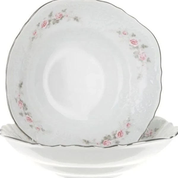Столовый набор 25пр фарфор СЕРАЯ РОЗА Бернадотт платина (1)