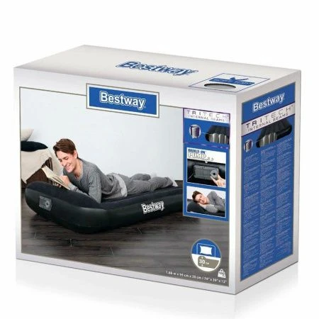 Матрас надувной одноместный флок ПВХ Twin 188*99*30см со встр.насосом, до 150кг 67556 (3/4)