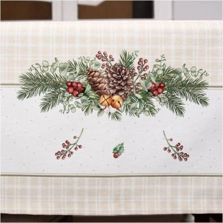 Скатерть новогодняя хлопок/твил 160*220см Celebration бежевый клетка