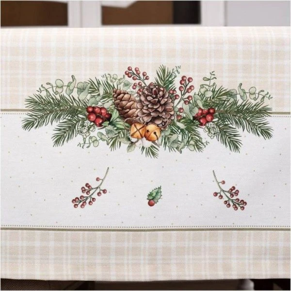 Скатерть новогодняя хлопок/твил 160*220см Celebration бежевый клетка