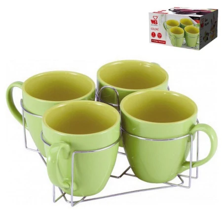 Кружки набор 4пр 580мл керамика на мет. подставке (6)