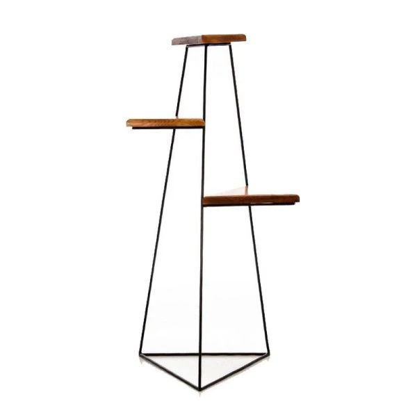 Стойка кованая на 3 цветка металл/дерево Лофт черная 101*50см 66-424