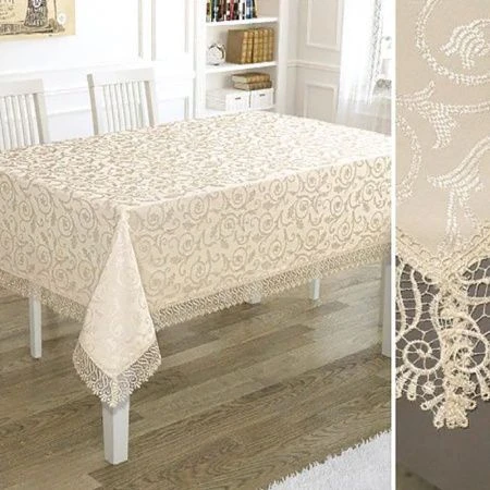 Скатерть 160*400см полиэстер прямоугольная с гипюром Karna KDK (Бежевый) Скатерть 160*400см полиэстер прямоугольная с гипюром Karna KDK (Бежевый)
