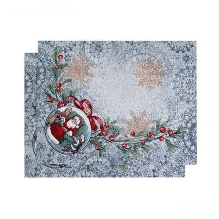 Салфетки новогодние набор 2шт 35*45см гобелен НОВОГОДНИЕ ЯГОДЫ серо-голубой фон