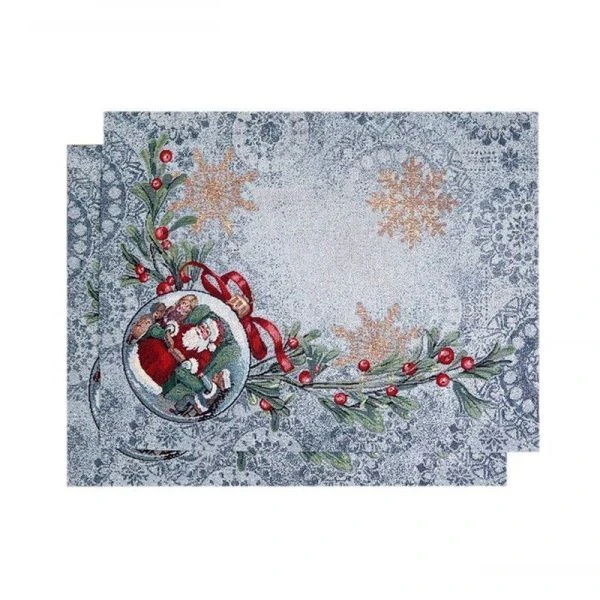 Салфетки новогодние набор 2шт 35*45см гобелен НОВОГОДНИЕ ЯГОДЫ серо-голубой фон