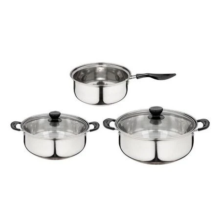 Набор посуды 3пр  (к.1,25/2,2л со стекл.крышками, ковш 1,25л без крышки) нерж.сталь (6) Набор посуды 3пр  (к.1,25/2,2л со стекл.крышками, ковш 1,25л без крышки) нерж.сталь (6)