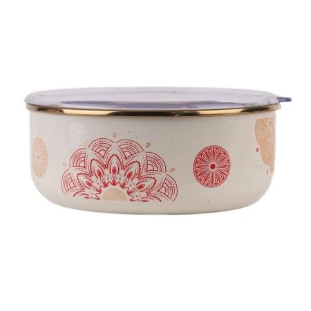 Миска 1л эмаль с акрил.крышкой 18см СИЯНИЕ КРАСНАЯ арт.2022-100-2 (12)