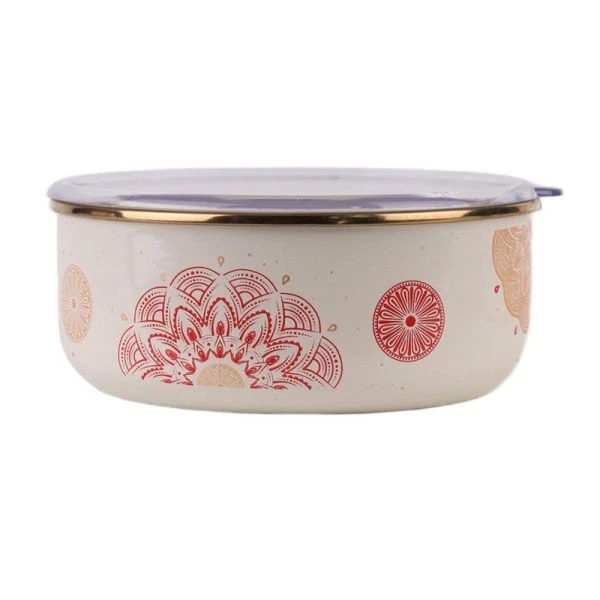 Миска 1л эмаль с акрил.крышкой 18см СИЯНИЕ КРАСНАЯ арт.2022-100-2 (12)