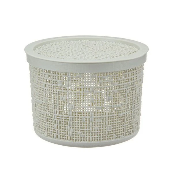 Корзина для хранения 4,5л d22см пластик БЯЗЬ Белый ротанг круглая с крышкой (8)