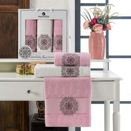 Набор полотенец махровых 3пр 50*90*2/70*140см MERZUKA INCI сиреневый 380гр