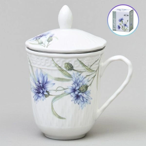 Кружка заварочная 350мл фарфор ВАСИЛЬКИ с крышкой и мет.ситом (36)