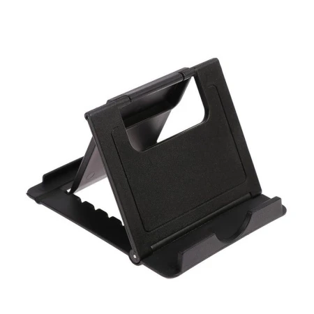 Подставка для телефона, пластик, складн., регулируемая высота 8,5*7*0,3см черная LuazON (100)