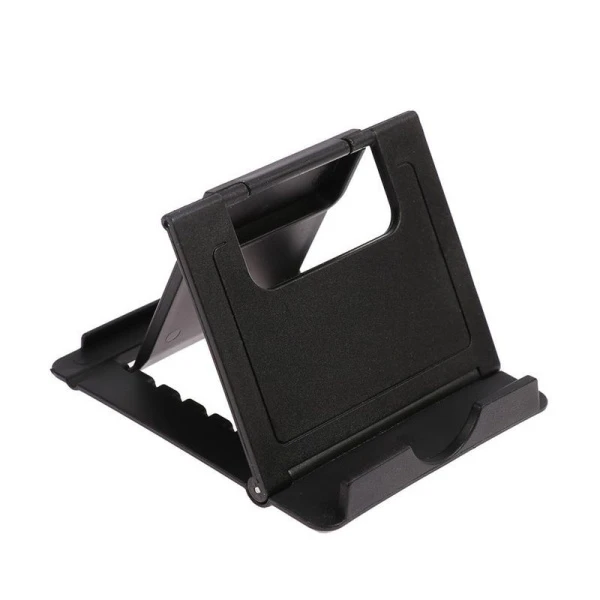 Подставка для телефона, пластик, складн., регулируемая высота 8,5*7*0,3см черная LuazON (100)