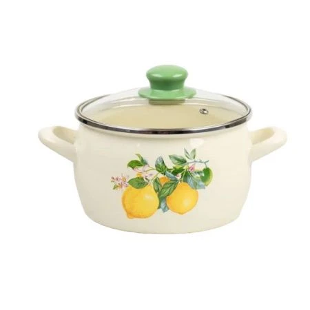 Кастрюля 2,2л эмаль ЛИМОНЫ эксклюзив со стекл.крышкой (4)