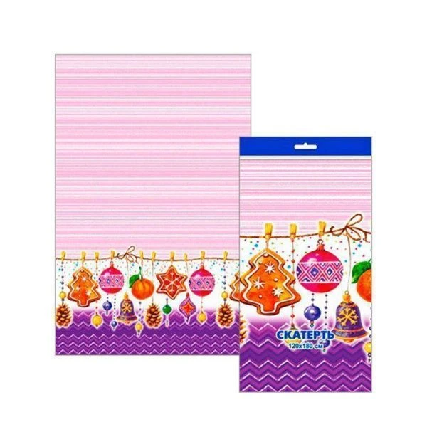 Скатерть одноразовая новогодняя полиэтилен 120*180см Семейный праздник инд.уп. (50)