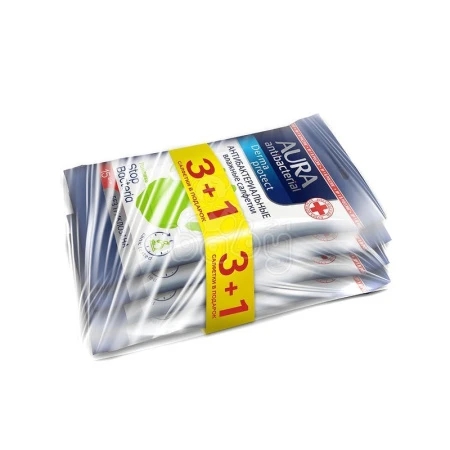 Влажные салфетки АУРА ПРОМО-НАБОР 3+1 15шт. (6)