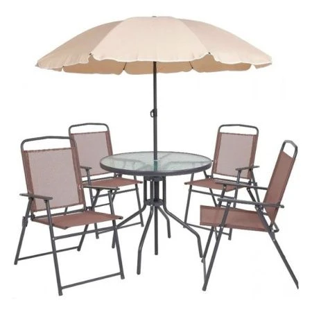Набор мебели текстилен/стекло Ялта (4 складных кресла, стол 90см, зонт) бежевый, арт. WR2119 (1)