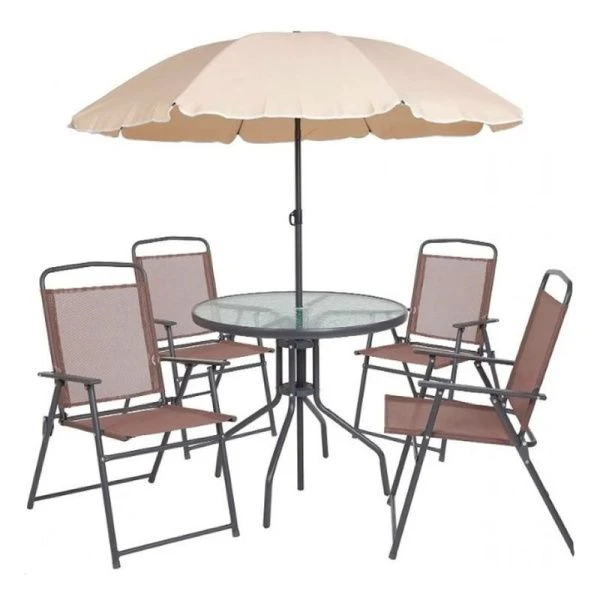 Набор мебели текстилен/стекло Ялта (4 складных кресла, стол 90см, зонт) бежевый, арт. WR2119 (1)
