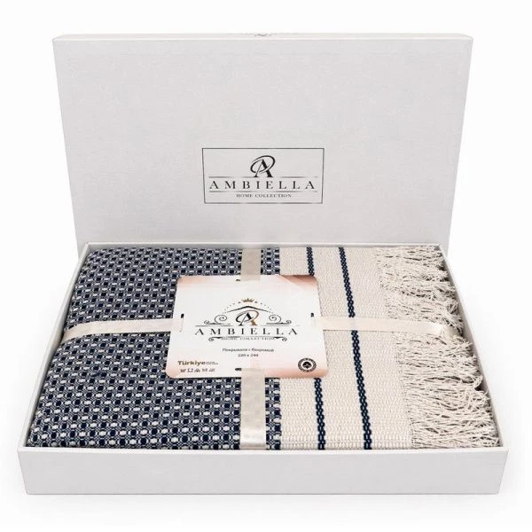 Покрывало жаккард  220*240 FAMILY в коробке, т.синий