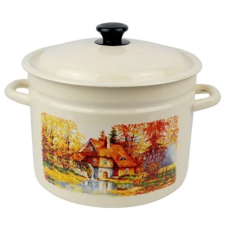 Кастрюля 9л эмаль СТАРАЯ МЕЛЬНИЦА слон.кость с рис. цилиндрическая борт. 41804-212/6-У (2)