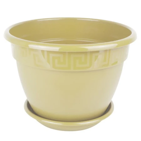 Горшок цветочный 1,6л d17см пластик АНТИК с поддоном крем 5PL0005 (35)