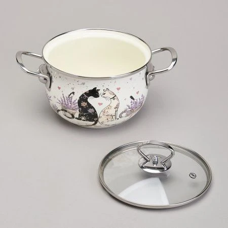 Кастрюля 2л эмаль Lavander Cats со стекл.крышкой 18см (6)