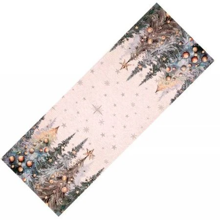 Салфетка новогодняя 40*100см гобелен ЕЛИ ТИВОЛИ серебряный люрекс