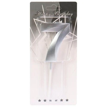 Свеча для торта Серебряный стиль Цифра 7 С-2979