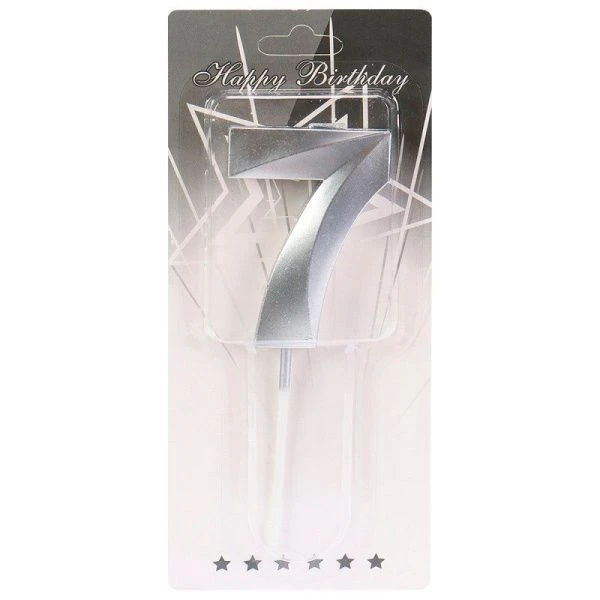 Свеча для торта Серебряный стиль Цифра 7 С-2979