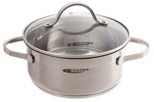 Кастрюля 2,2л нерж.сталь АЛЬТА стекл.крышка d18см толщ. стенок 0,5мм индукция KT-SET-005-22 (8)