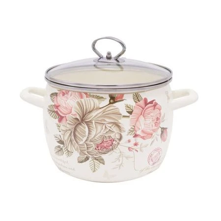 Кастрюля 4,3л эмаль Flowers со стекл.крышкой 20см индукция DL13050 (8)