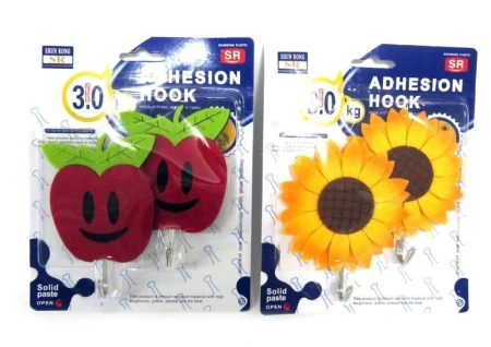 Набор крючков пластик 2шт. самоклеющиеся фигурные Яблоко/Подсолнух JC-351 284#XH-8856(16