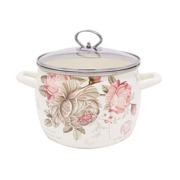 Кастрюля 4,3л эмаль Flowers со стекл.крышкой 20см индукция DL13050 (8)