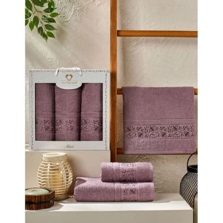 Набор полотенец махровые 3пр 50*90*2/70*140см TWO DOLPHINS MARI баклажан подар.уп.